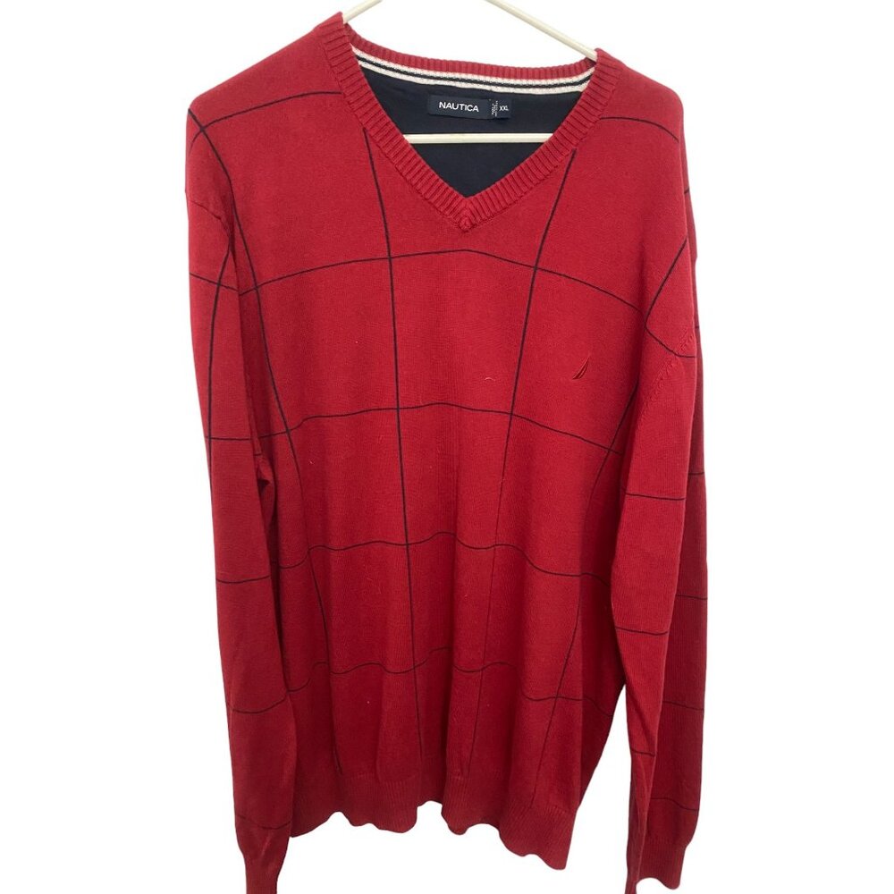 Nautica Men's Red V-Neck Sweater XXL